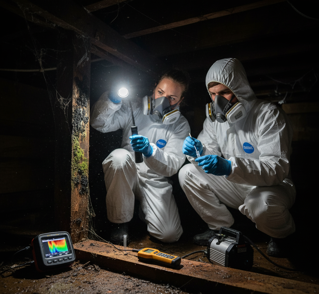 Certified mold testing technician inspecting property in Miami Gardens FL